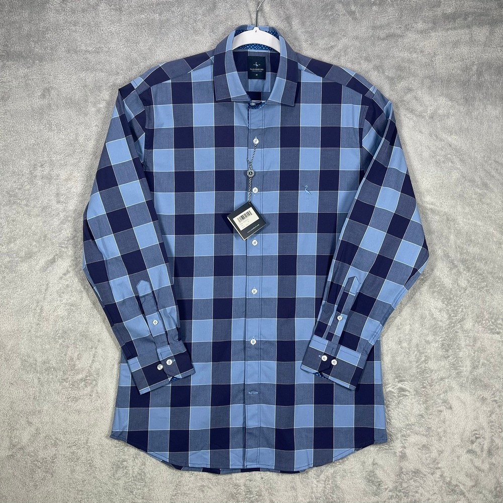Tailorbyrd Button Down Shirt Mens M Blue Buffalo Check Plaid Long Sleeve NWT